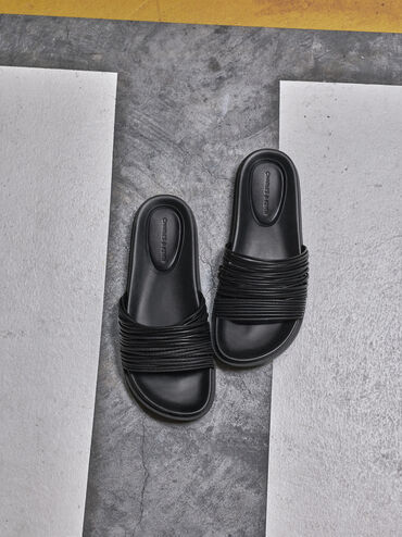 Fianna Strappy Slide Sandals, Black, hi-res