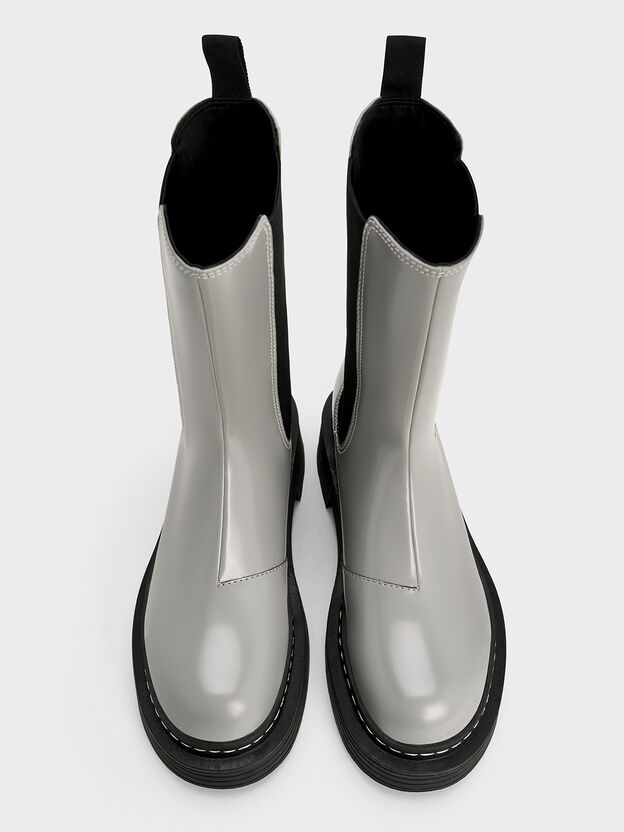 Stitch-Trim Platform Chelsea Boots, Grey, hi-res
