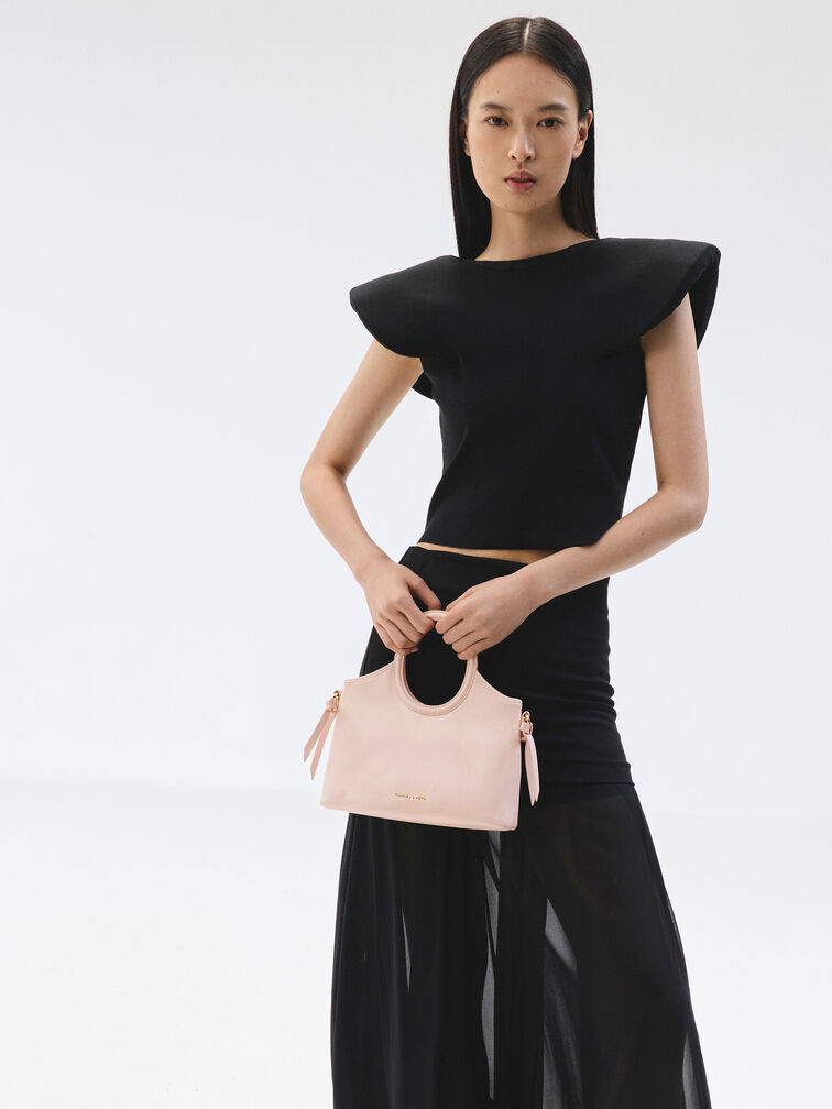 Mini Dalia Bow Oval-Handle Tote Bag, Soft Pink, hi-res