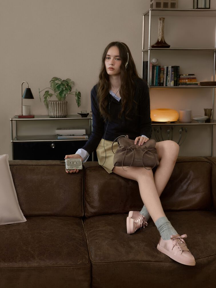 Satin Lace-Up Sneakers, Light Pink, hi-res