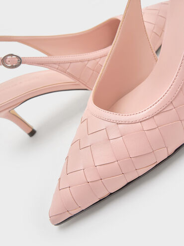 Ivette Woven Pointed-Toe Slingback Pumps, Light Pink, hi-res