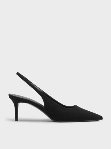Kaia Faux Suede Pointed-Toe Slingback Pumps, Black Textured, hi-res