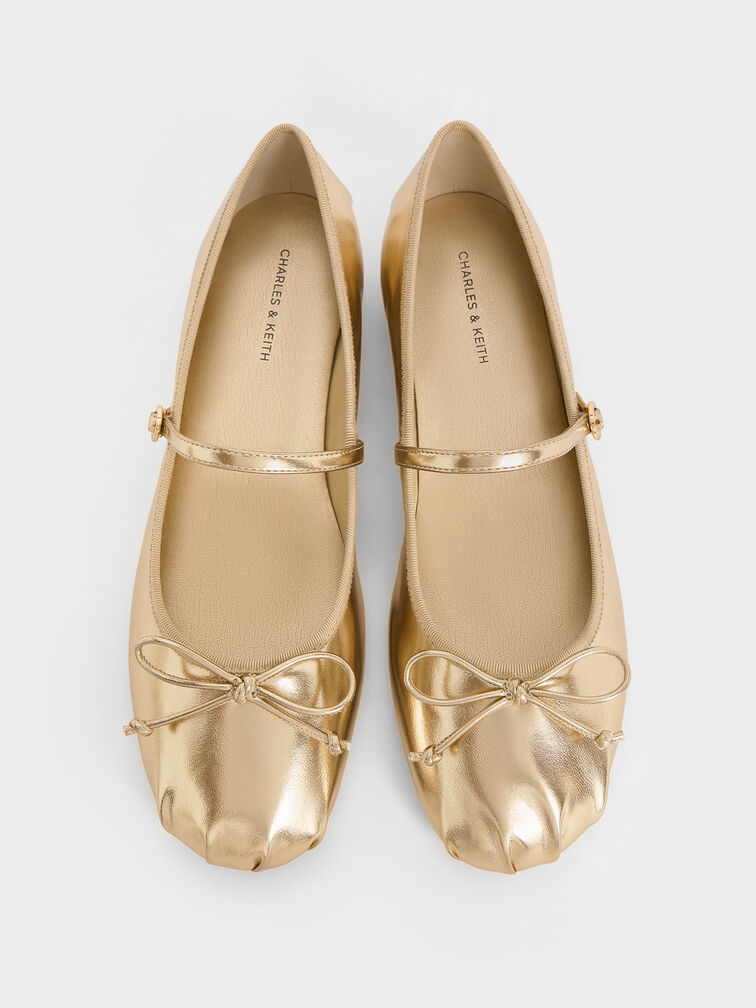 Emiko Metallic Bow Mary Jane Flats, Light Gold, hi-res