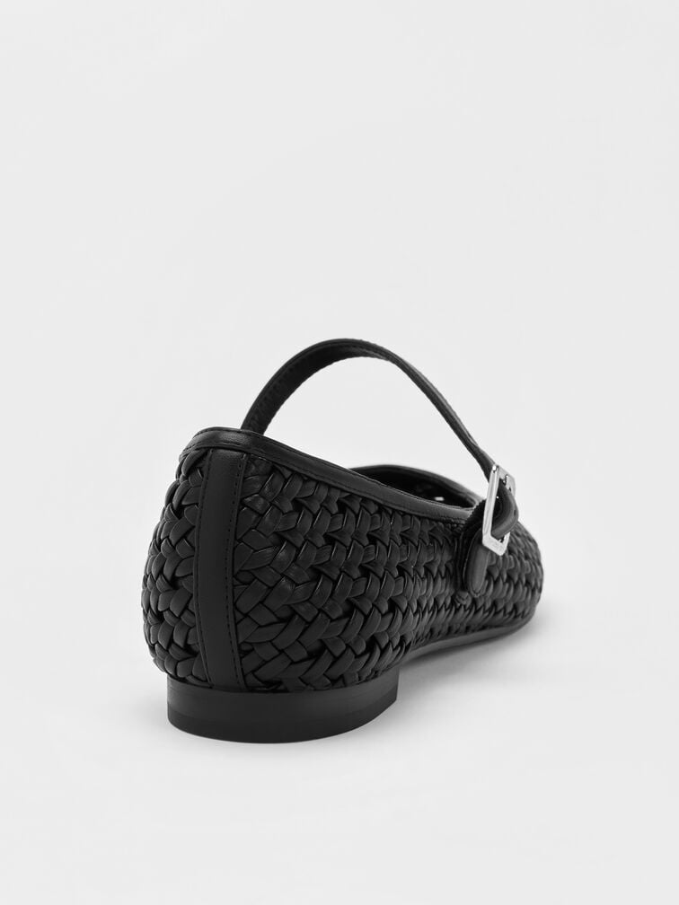 Woven Mary Jane Flats, Black, hi-res