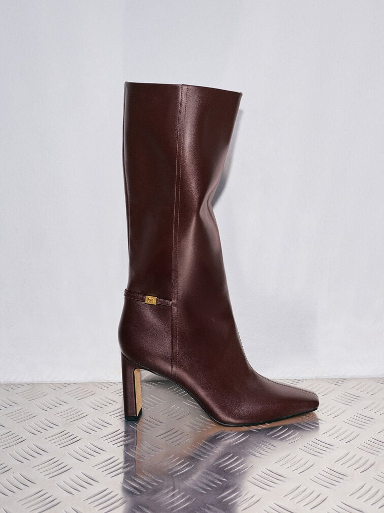 Georgina Leather Knee-High Boots, Burgundy, hi-res