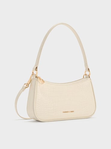 Elspeth Croc-Effect Chain-Link Shoulder Bag, Cream Croco, hi-res