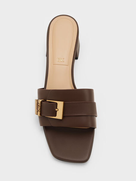 Whitney Leather Heeled Mules, Dark Brown, hi-res