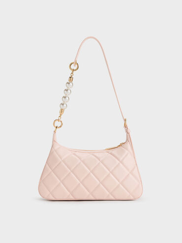 Gift Set: Floral-Mesh Pearl-Strap Shoulder Bag, Light Pink, hi-res