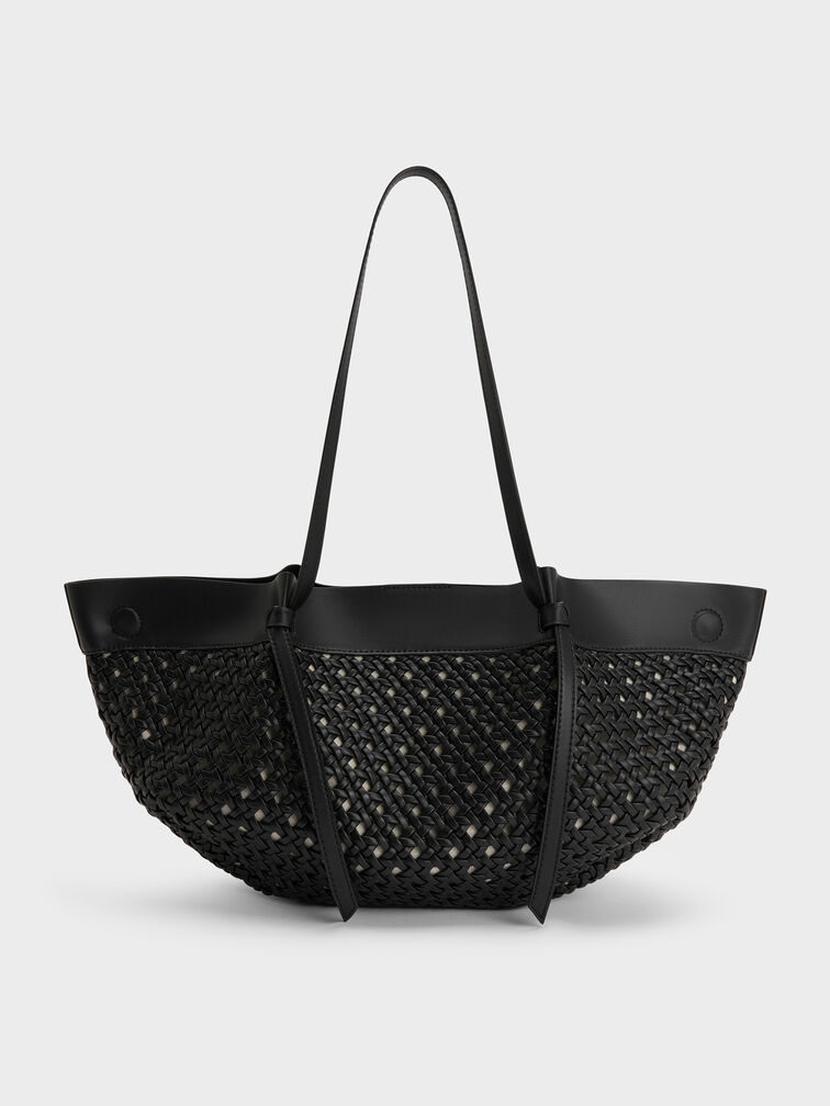 Calla Woven Tote Bag, Black, hi-res