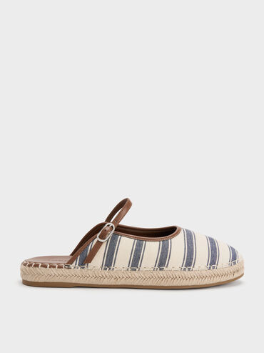 Striped Mary Jane Espadrille Mules, Dark Blue, hi-res