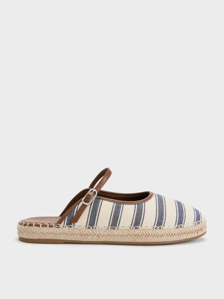 Striped Mary Jane Espadrille Mules, Dark Blue, hi-res