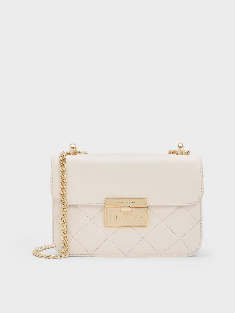 Alva Quilted Chain-Handle Bag, Cream, hi-res