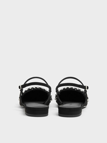 Faux Suede Crystal Mary Jane Slingback Flats, Black Textured, hi-res