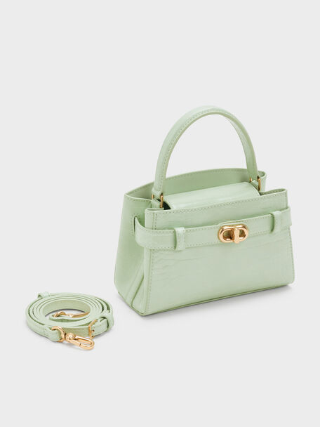 Aubrielle Croc-Effect Belted Top Handle Bag, Mint Green, hi-res