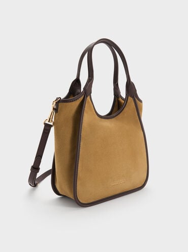Mini Sianna Recycled Suede Contrast-Trim Tote Bag, Sahara Sand, hi-res
