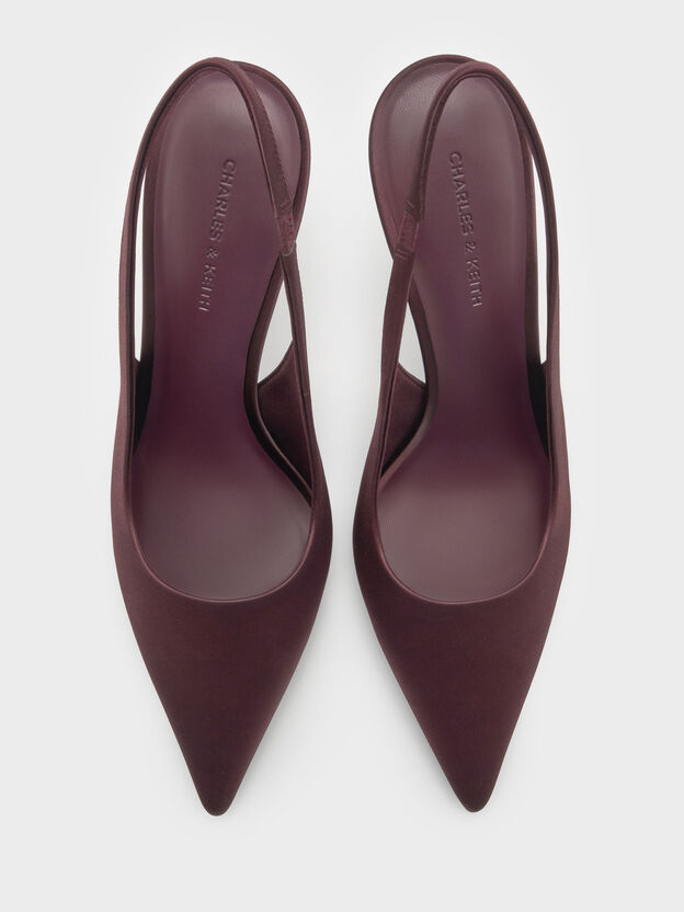 Satin Crystal Ball-Heel Slingback Pumps, Burgundy, hi-res