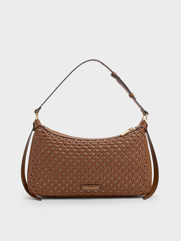 Calla Woven Shoulder Bag, Chocolate, hi-res