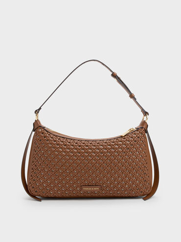 Calla Woven Shoulder Bag, Chocolate, hi-res