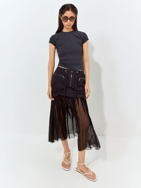 Satin Embroidered-Mesh Mary Jane Flats, Silver, hi-res