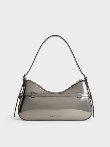 Sloane Metallic Shoulder Bag, Pewter, hi-res