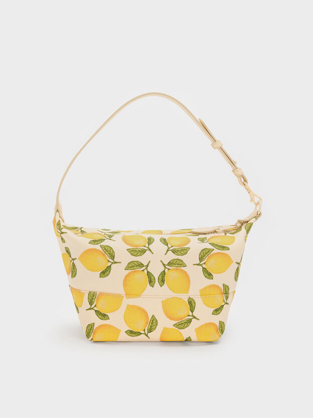 Amity Canvas Lemon-Print Hobo Bag, Butter Yellow, hi-res