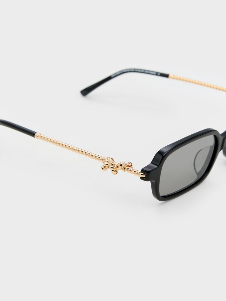 Sable Knot Rectangular Sunglasses, Black, hi-res