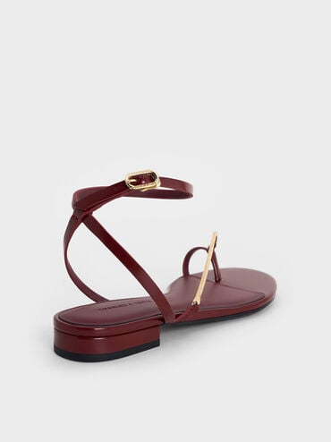 Chain-Strap Square-Toe Heeled Sandals, Burgundy, hi-res