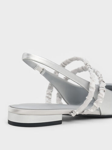 Recycled Polyester Ruched-Strap Mary Janes, Silver, hi-res
