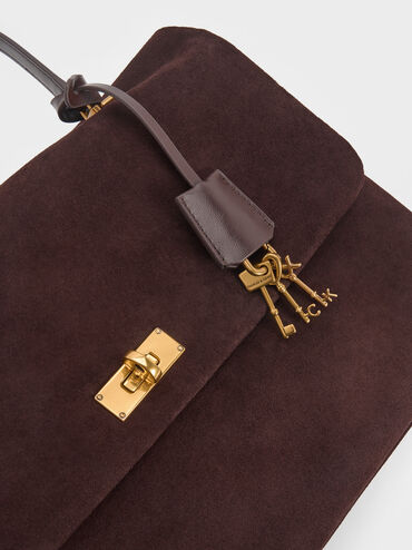 Kerry Recycled Suede Top Handle Satchel Bag, Espresso Brown, hi-res