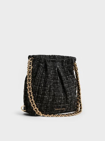 Duo Tweed Chain-Handle Two-Way Backpack, Black Tweed, hi-res