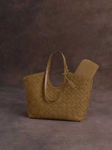 Ivette Recycled Suede Woven Tote Bag, Sahara Sand, hi-res