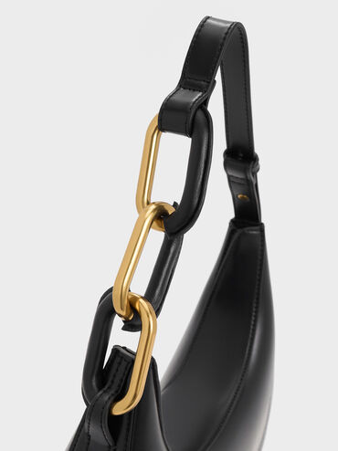 Kora Metallic-Accent Moon Bag, Black, hi-res