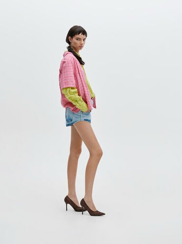 Lace & Satin Stiletto Pumps, Dark Brown Textured, hi-res