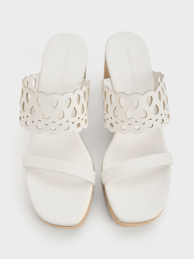 Cut-Out Espadrille Wedges, White, hi-res