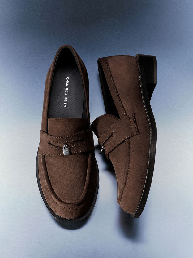Griselda Faux Suede Loafers, Dark Brown Textured, hi-res