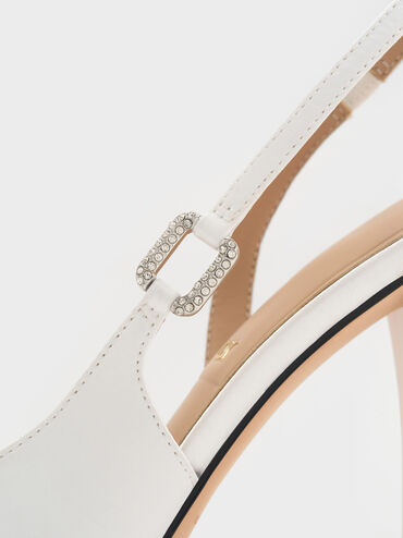 Crystal-Buckle Slingback Pumps, White, hi-res