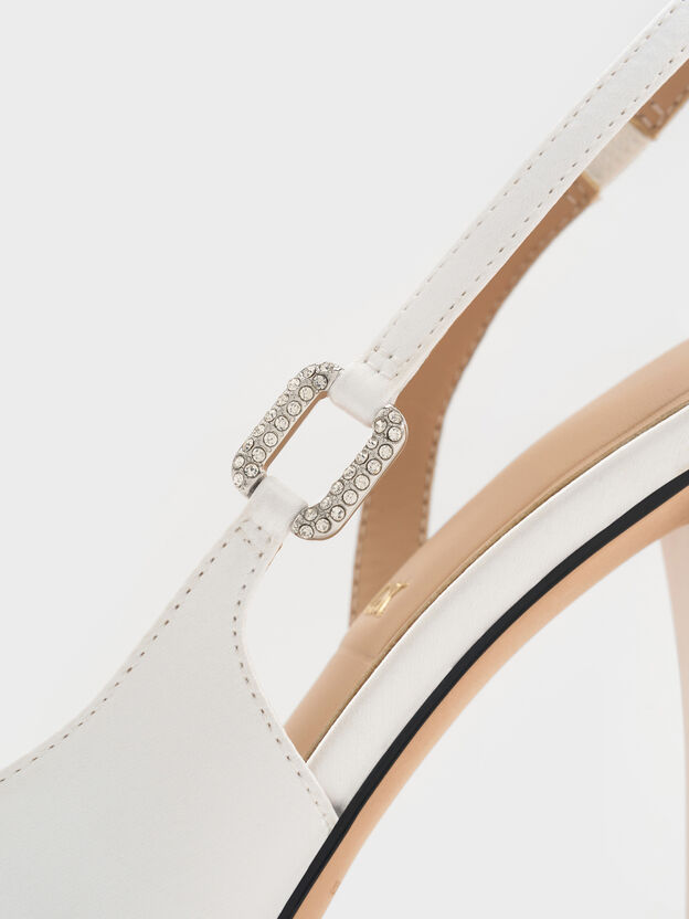 Crystal-Buckle Slingback Pumps, White, hi-res