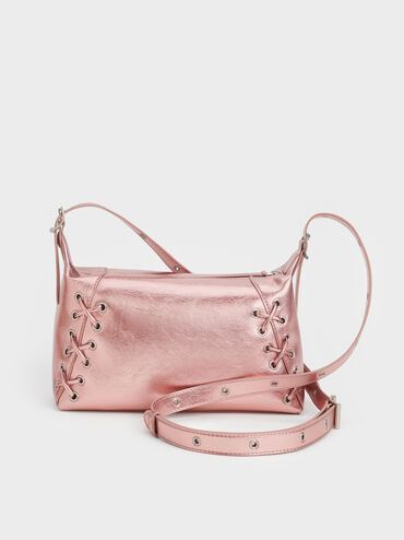 Xylia Metallic Grommet Lace-Up Shoulder Bag, Aura Pink, hi-res