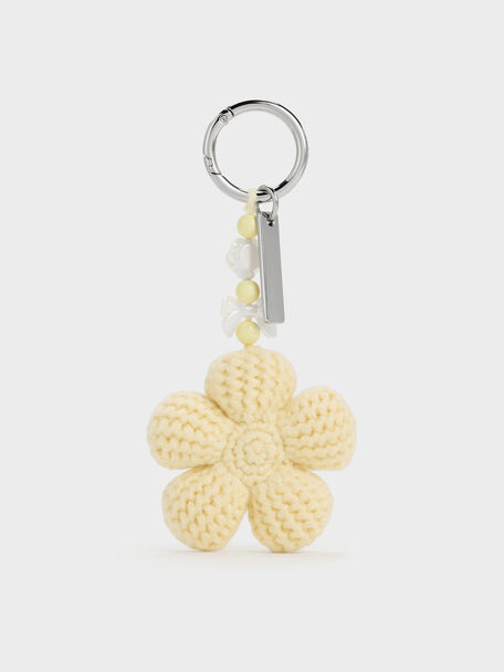 Crochet-Flower Beaded Charm, Butter Yellow, hi-res