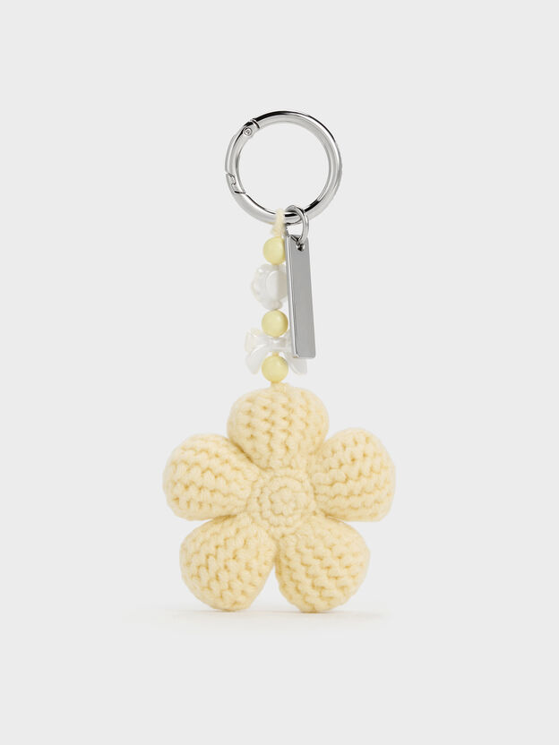 Crochet-Flower Beaded Charm, Butter Yellow, hi-res