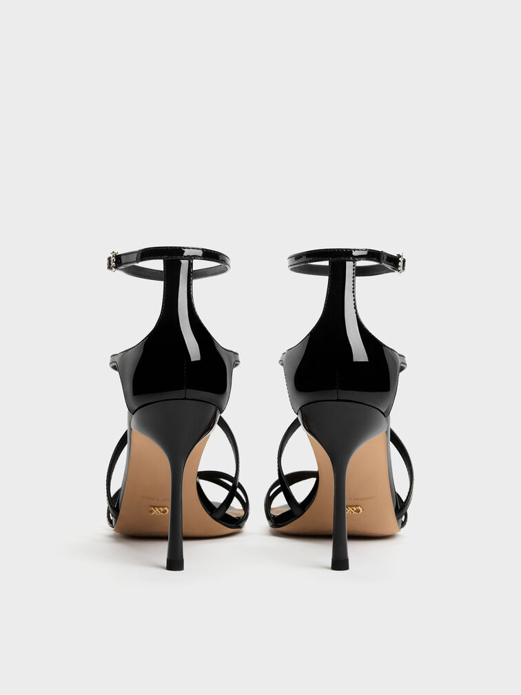 Patent Leather Strappy Stiletto Sandals, Black Patent, hi-res