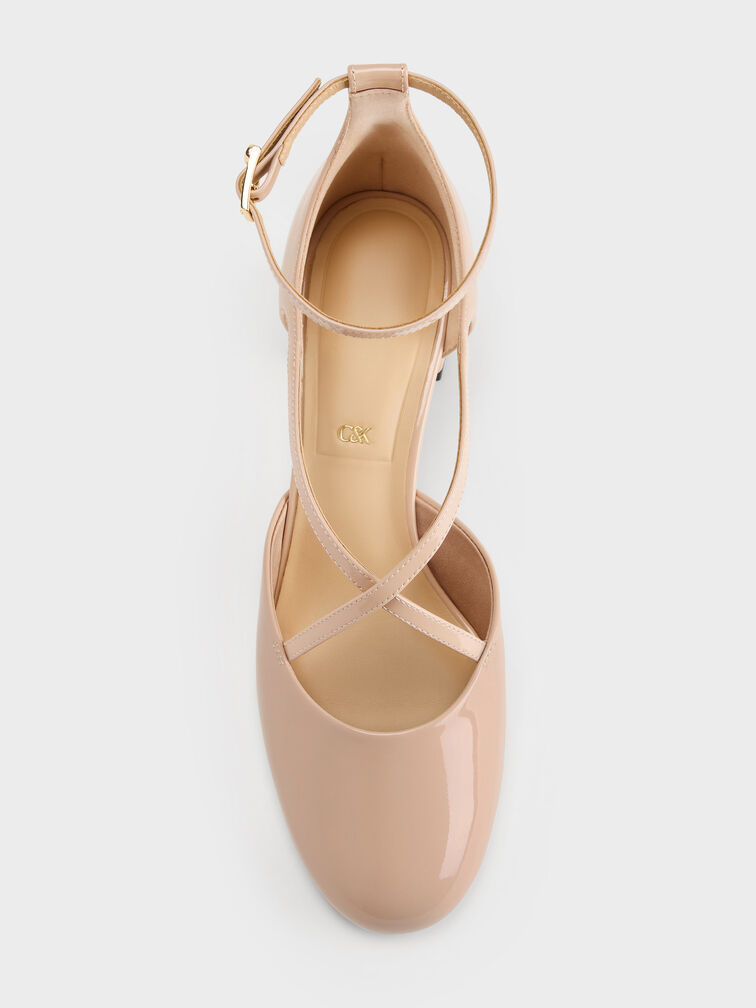 Patent Leather Crossover Pumps, Nude, hi-res