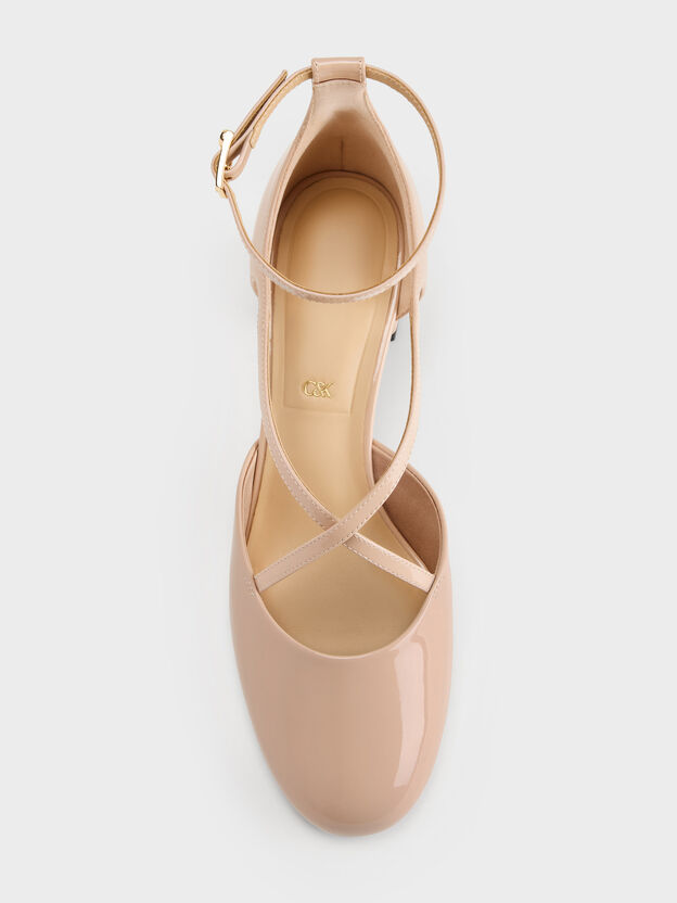 Patent Leather Crossover Pumps, Nude, hi-res