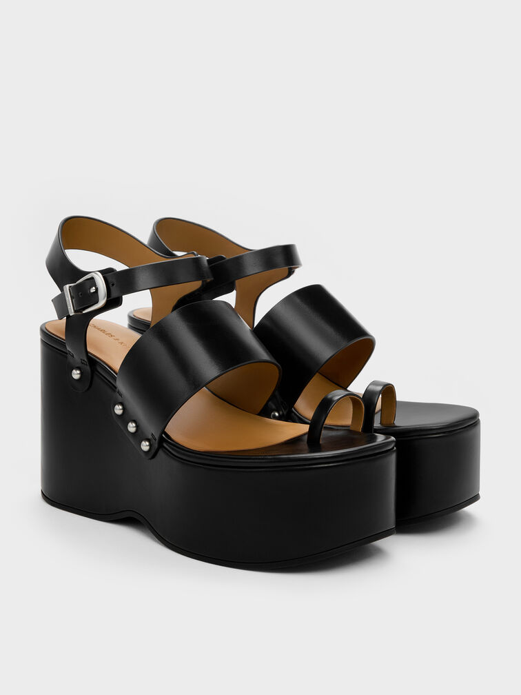Tarian Toe-Ring Platform Wedges, Black, hi-res