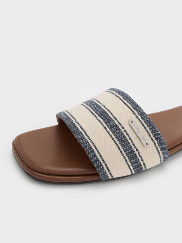 Striped Square-Toe Slide Sandals, Dark Blue, hi-res