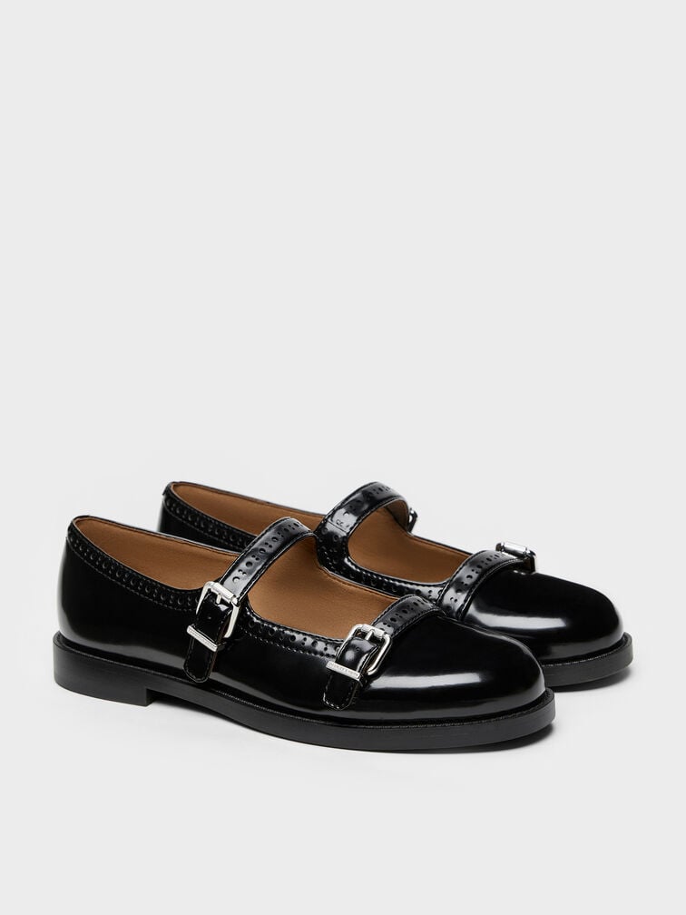 Double-Strap Brogue Mary Janes, Black Box, hi-res
