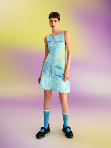 Mesh Gradient Wave Mary Jane Sneakers, Black, hi-res