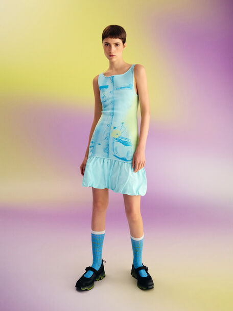 Mesh Gradient Wave Mary Jane Sneakers, Black, hi-res