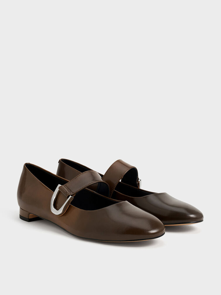 Gabine Leather Mary Janes, Brown, hi-res
