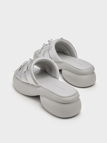 Recycled Polyester Bow Puffy Sports Sandals, Light Grey, hi-res
